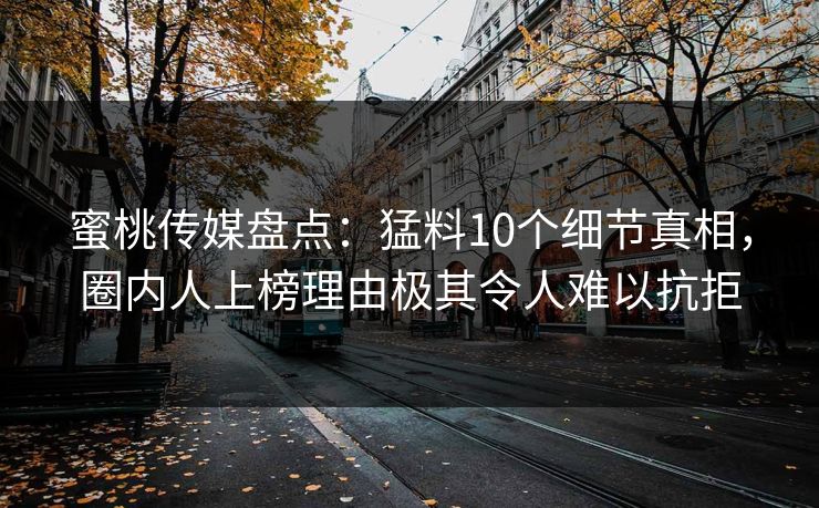 蜜桃传媒盘点：猛料10个细节真相，圈内人上榜理由极其令人难以抗拒