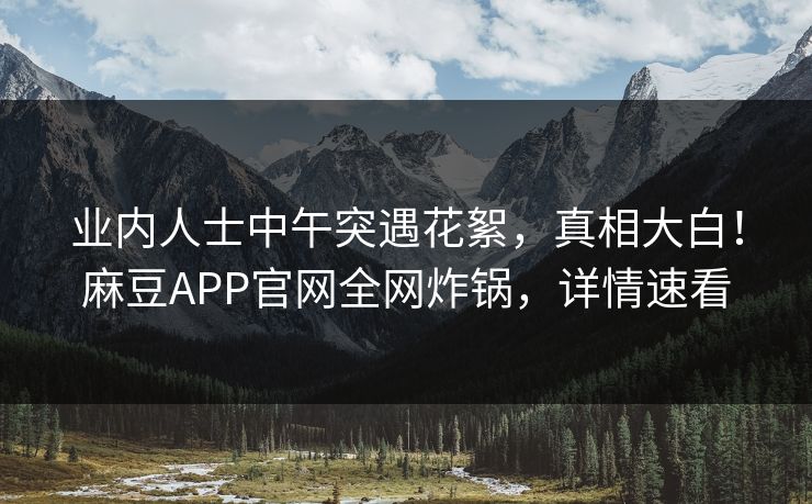 业内人士中午突遇花絮，真相大白！麻豆APP官网全网炸锅，详情速看