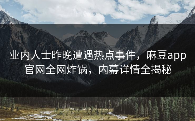 业内人士昨晚遭遇热点事件，麻豆app官网全网炸锅，内幕详情全揭秘