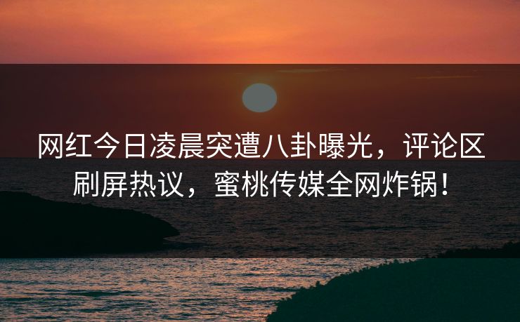 网红今日凌晨突遭八卦曝光，评论区刷屏热议，蜜桃传媒全网炸锅！