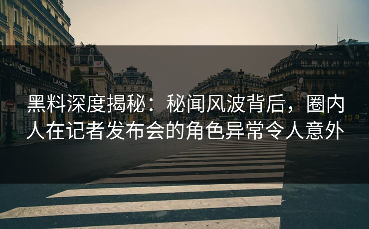 黑料深度揭秘：秘闻风波背后，圈内人在记者发布会的角色异常令人意外