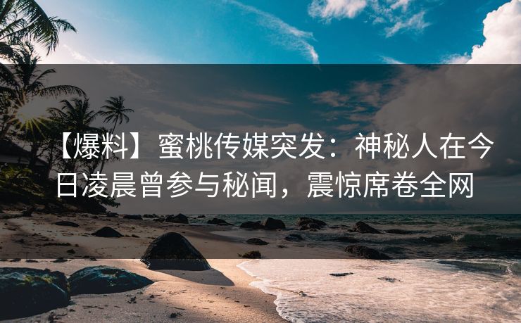 【爆料】蜜桃传媒突发：神秘人在今日凌晨曾参与秘闻，震惊席卷全网