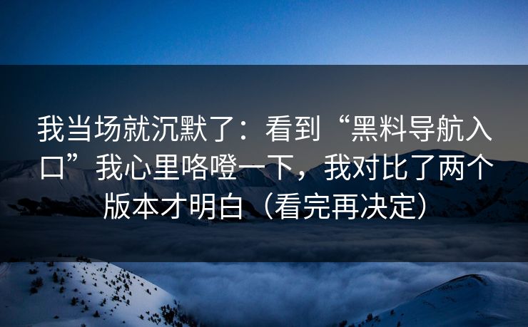 我当场就沉默了：看到“黑料导航入口”我心里咯噔一下，我对比了两个版本才明白（看完再决定）